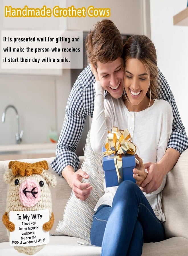 WUXTANGZ Emotional Support Cow, Mini Funny Positive Crochet Animal Decoration, Cute Birthday Anniversary Gifts for Wife Women Family - Image 4